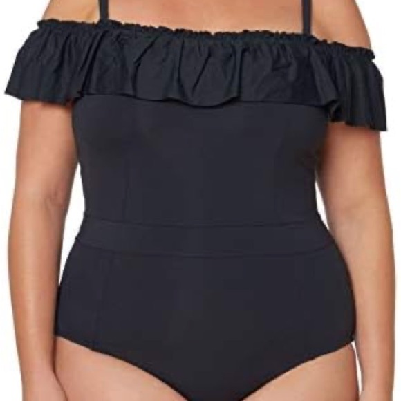 Bleu Rod Beattie Strapless Ruffle Overlay Black Monokini Maillot Swimsuit 14 - Picture 3 of 14